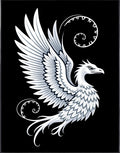 Tribal White Phoenix Swooping Spiral Rug