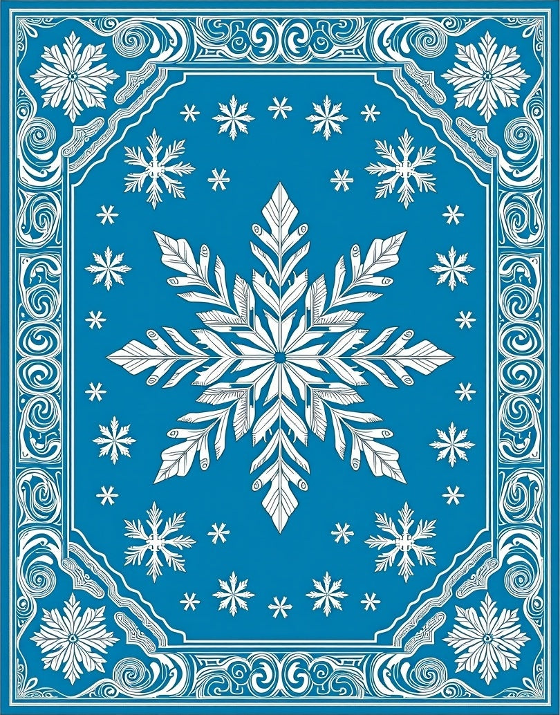Vivid Blue Snowflake Winter Forest Rug