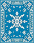Vivid Blue Snowflake Winter Forest Rug