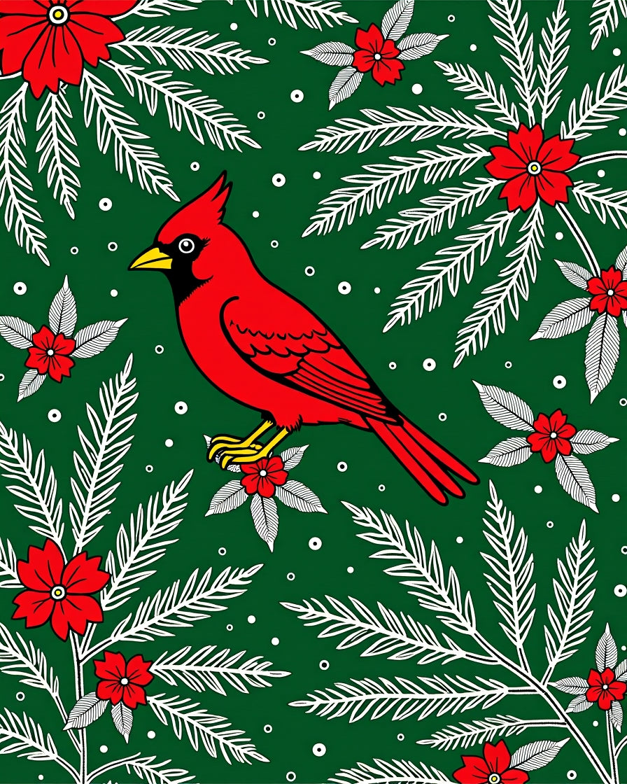 Red Cardinal Winter Foliage Rug