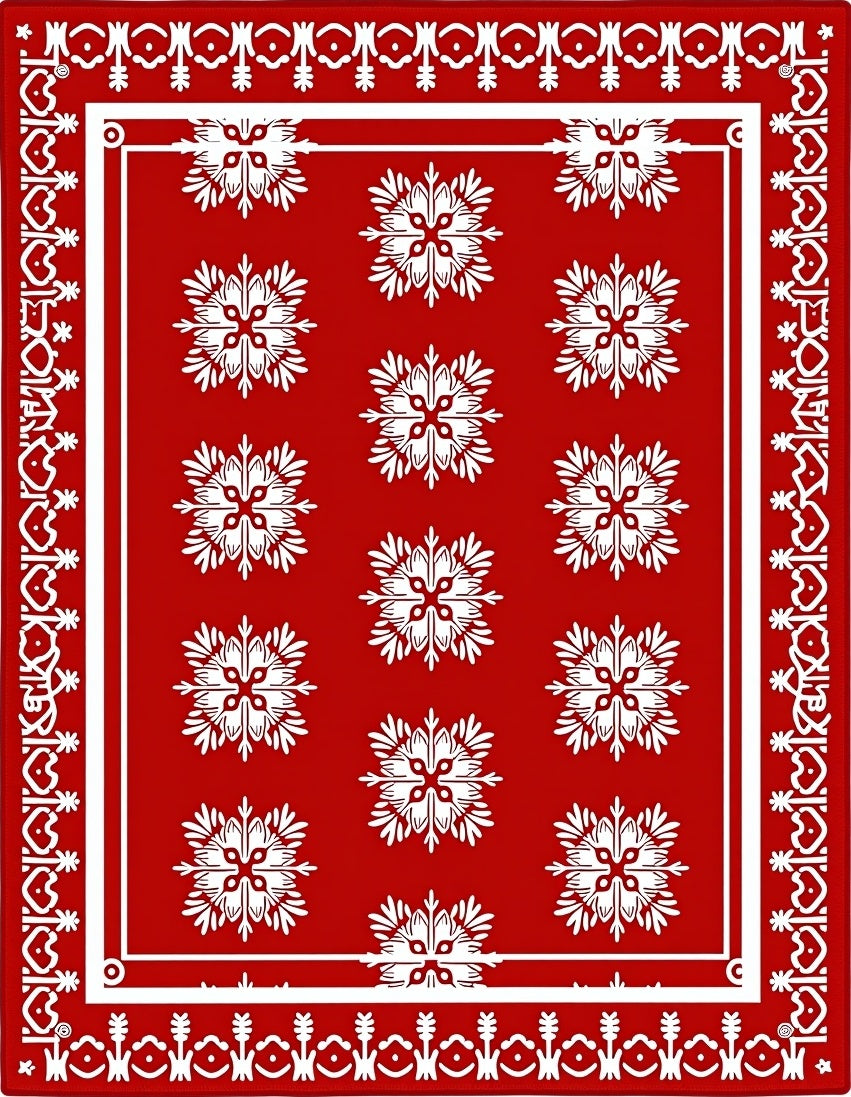 Bold Red Snowflake Medallion Rug