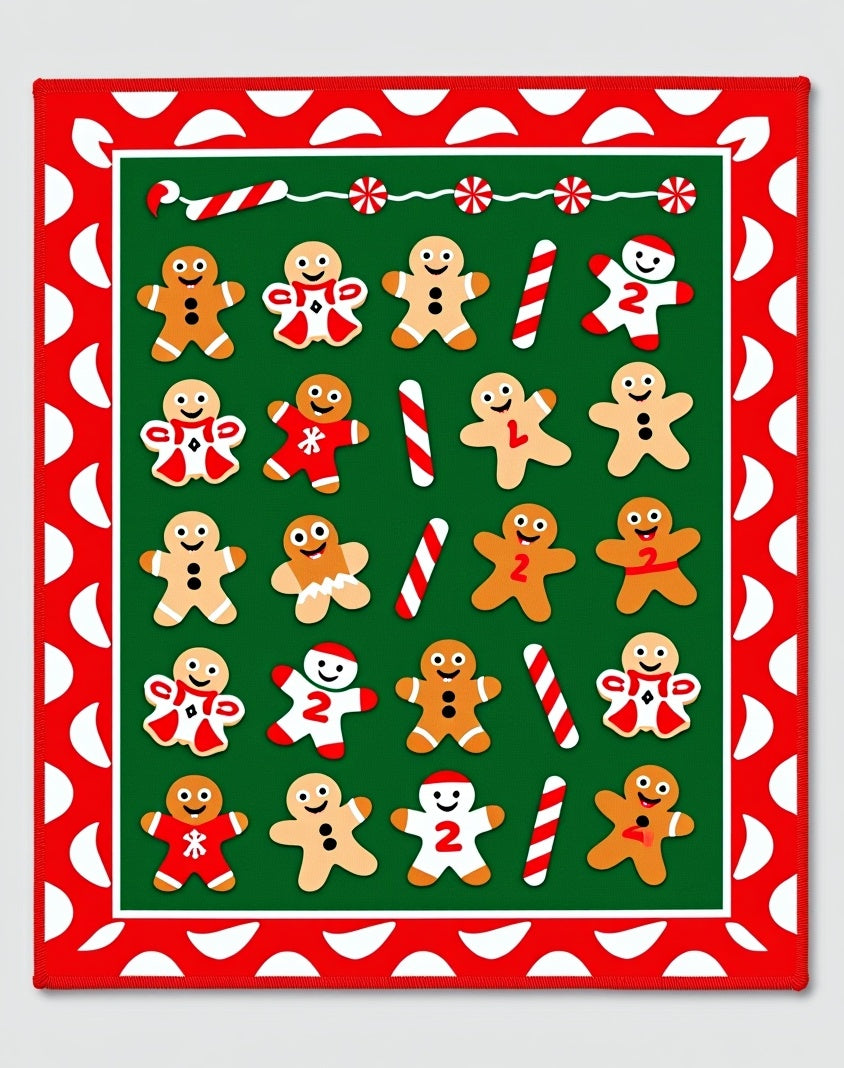Holiday Gingerbread Man Candy Cane Polka Dot Rug