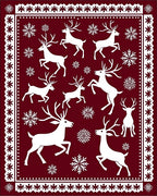 Crimson Deer Snowflake Winter Border Rug