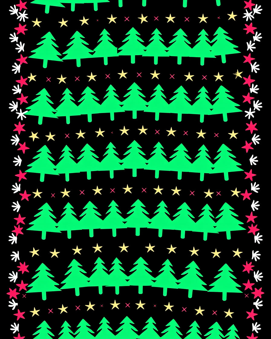 Festive Green Christmas Tree Starry Night Rug