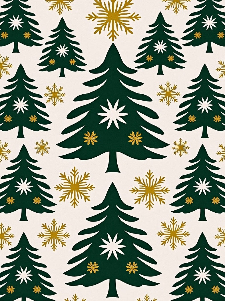 Forest Green Christmas Trees Snowflakes Design Rug