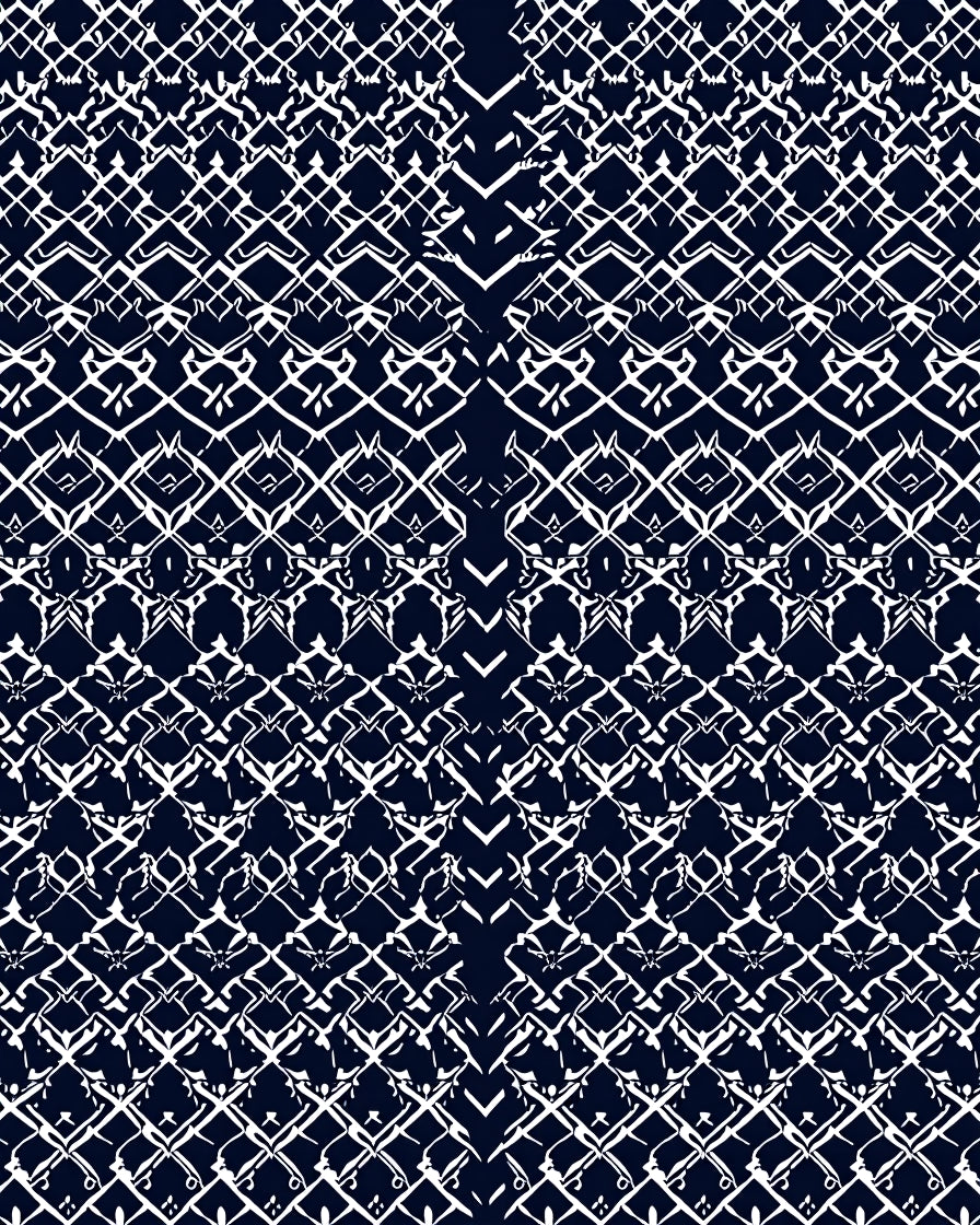 Dark Blue White Interlocking Geometric Lattice Rug