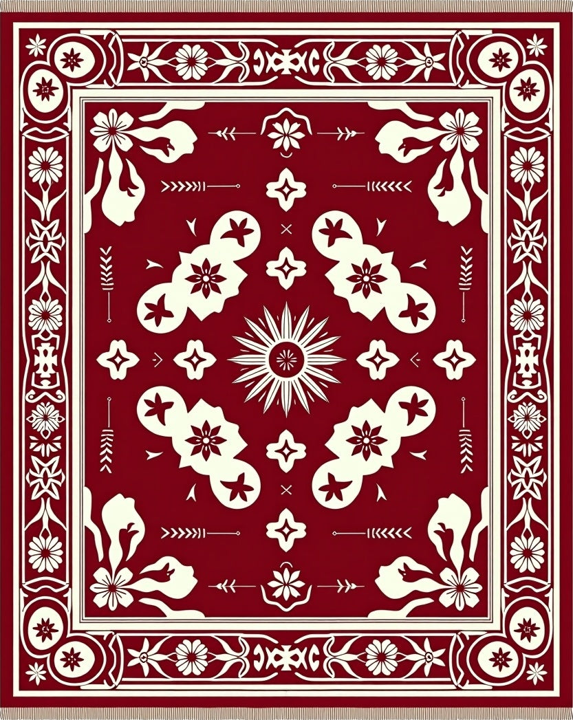 Crimson Ivory Floral Sunburst Rug