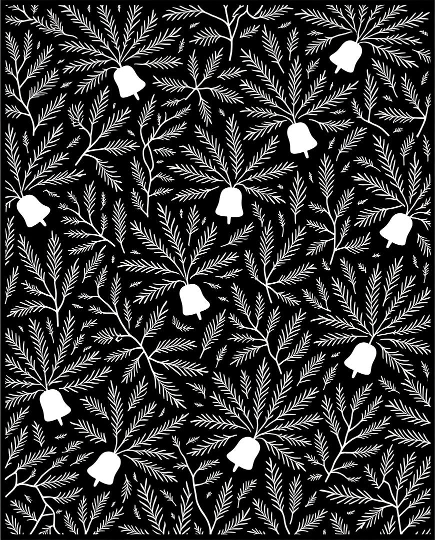 Ornate Black White Bell Branch Rug