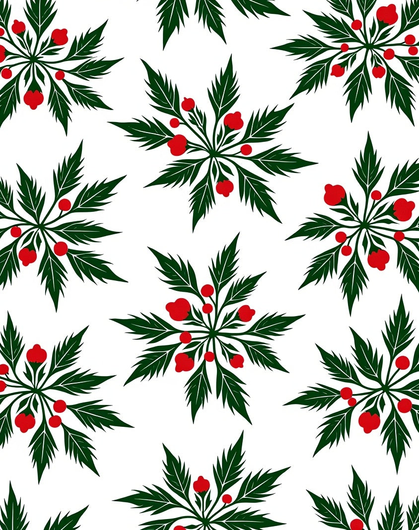 Green Leaf Red Berry Starburst Rug