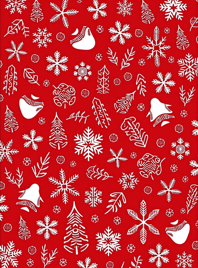 Festive Red White Winter Snowflakes Trees Rug