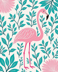 Pink Flamingo Tropical Teal Leaf Rug