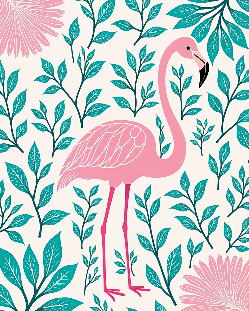 Pink Flamingo Tropical Teal Leaf Rug