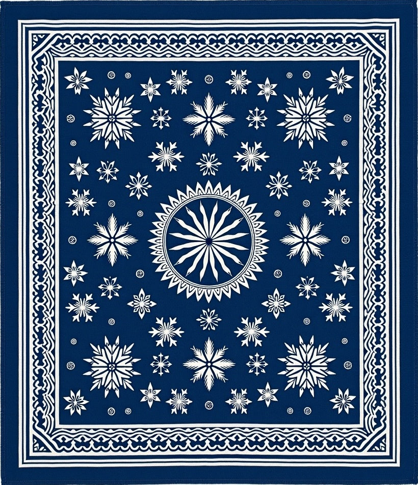 Deep Blue Winter Snowflake Medallion Rug