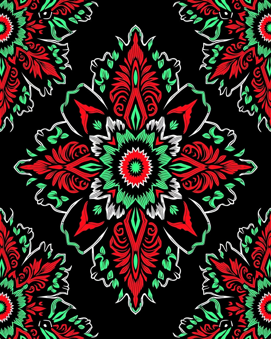 Vibrant Scarlet Jade Mandala Tile Rug