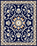 Classic Navy Floral Medallion Border Rug