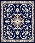 Classic Navy Floral Medallion Border Rug