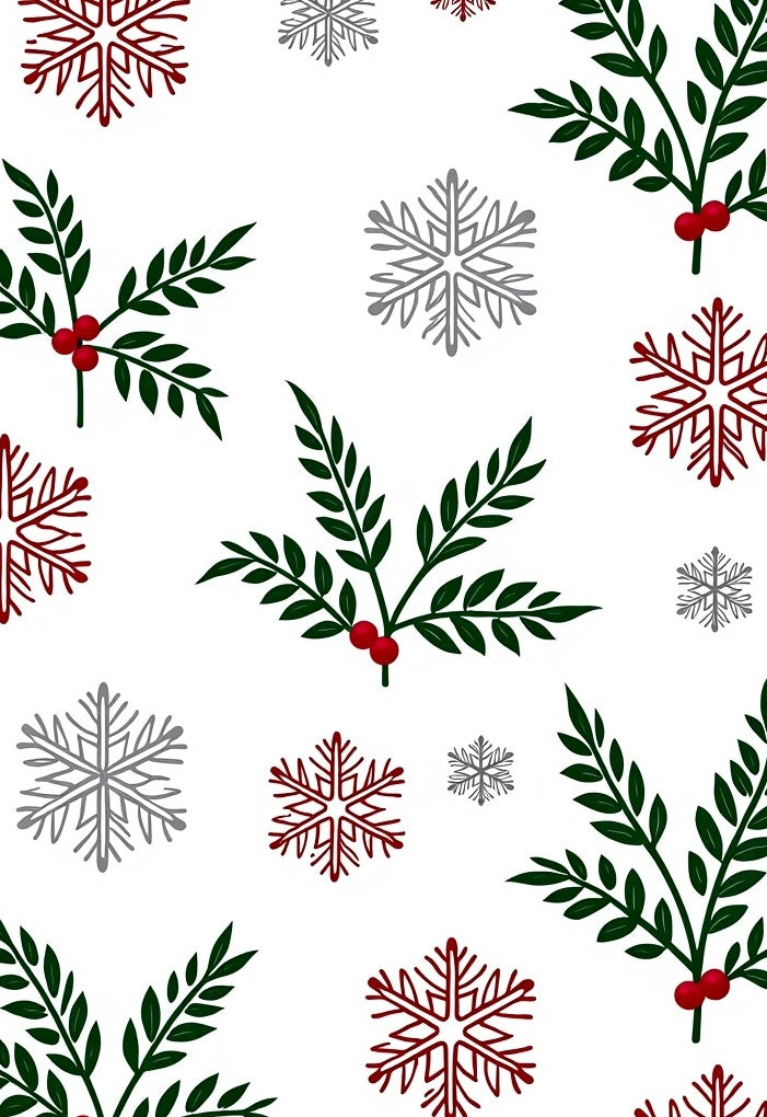 Festive Green Holly Red Berries Snowflakes Rug