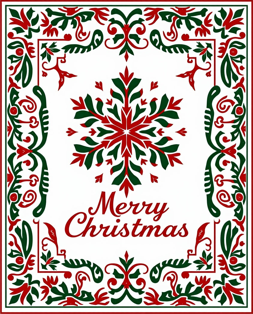 Festive Red Green Snowflake Medallion Rug
