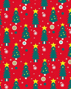 Holiday Festive Green Trees Repeating Red Rug