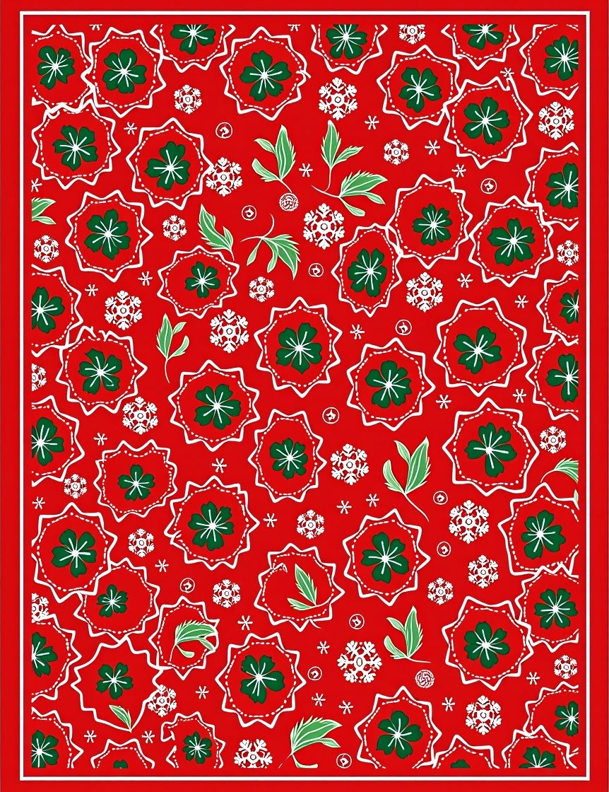 Festive Red Green Floral Snowflakes Rug