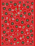 Festive Red Green Floral Snowflakes Rug