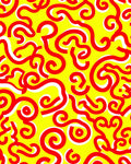 Bold Red Swirls on Bright Yellow Rug
