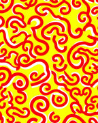 Bold Red Swirls on Bright Yellow Rug