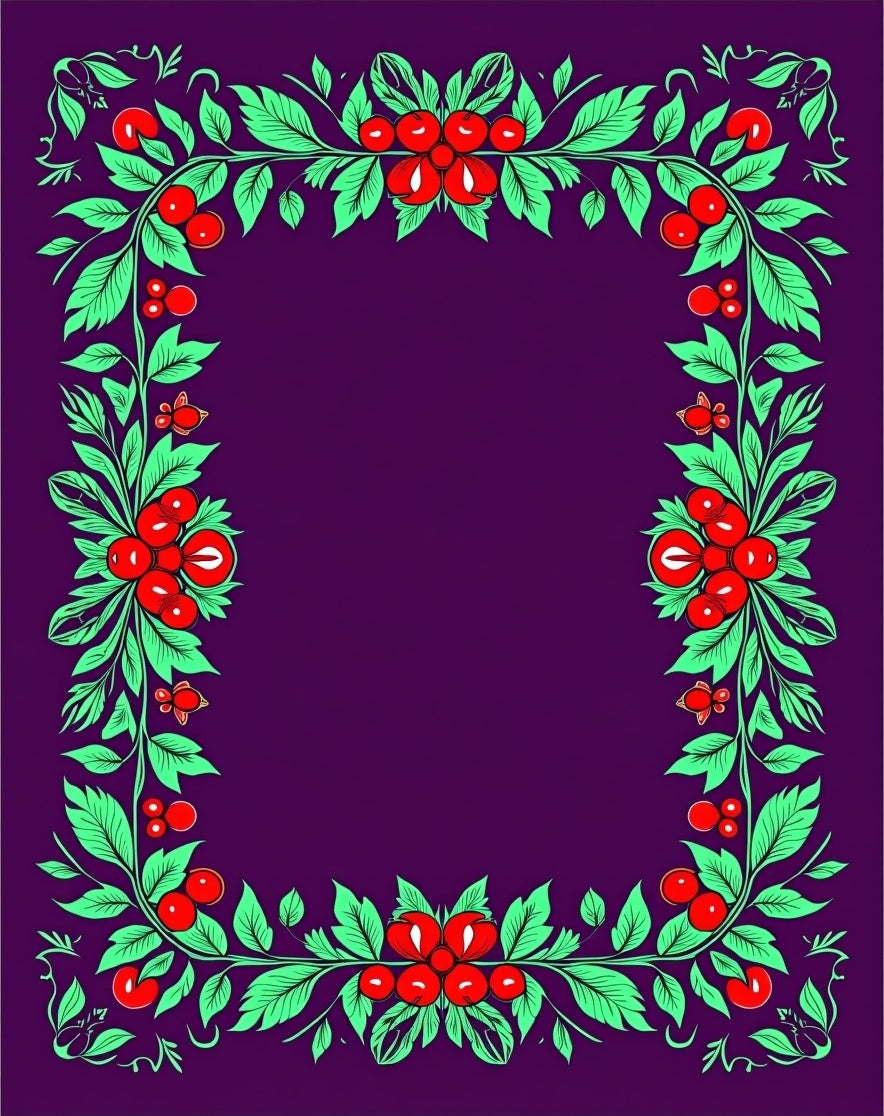 Vibrant Red Berry Floral Border Rug