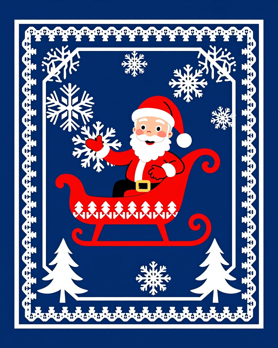 Santa's Sleigh Snowflakes Festive Border Rug