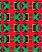 Vibrant Red Black Green Geometric Foliage Rug