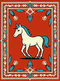 Cream Horse Crimson Teal Border Rug