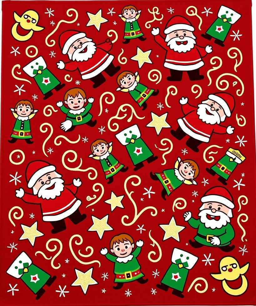 Jolly Santa Elves Yellow Bird Stars Rug