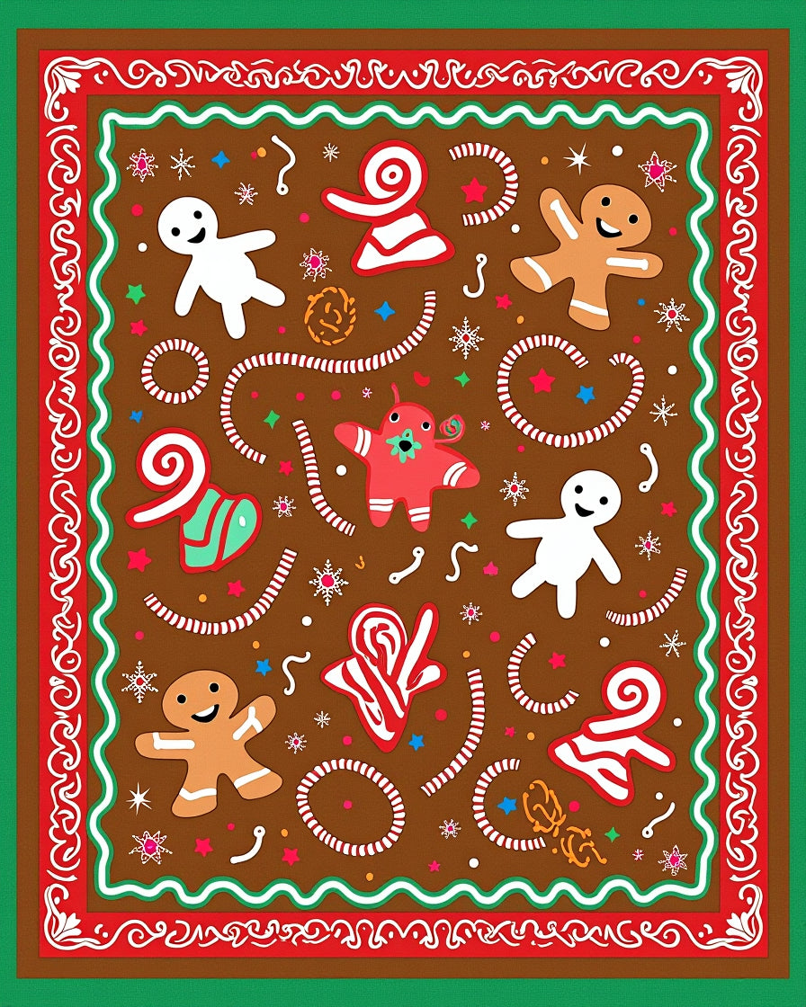 Whimsical Gingerbread Candy Cane Holiday Rug