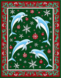 Festive Blue Dolphins Snowflakes Ornaments Border Rug