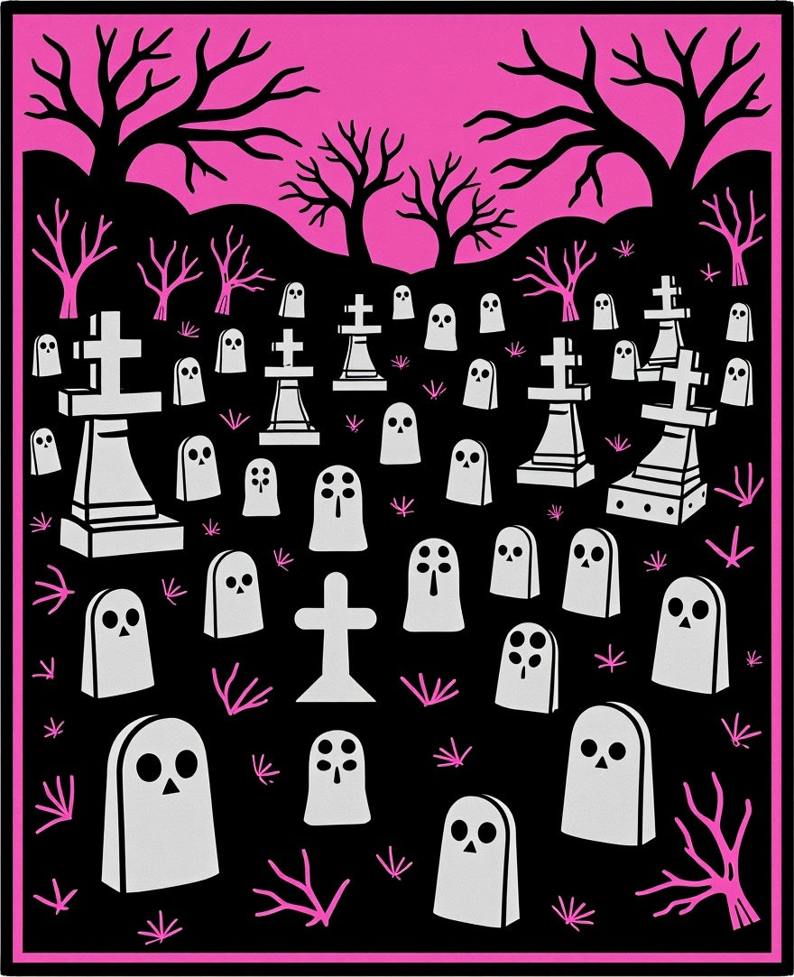 Spooky Pink Ghost Cemetery Scene Rug