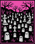 Spooky Pink Ghost Cemetery Scene Rug