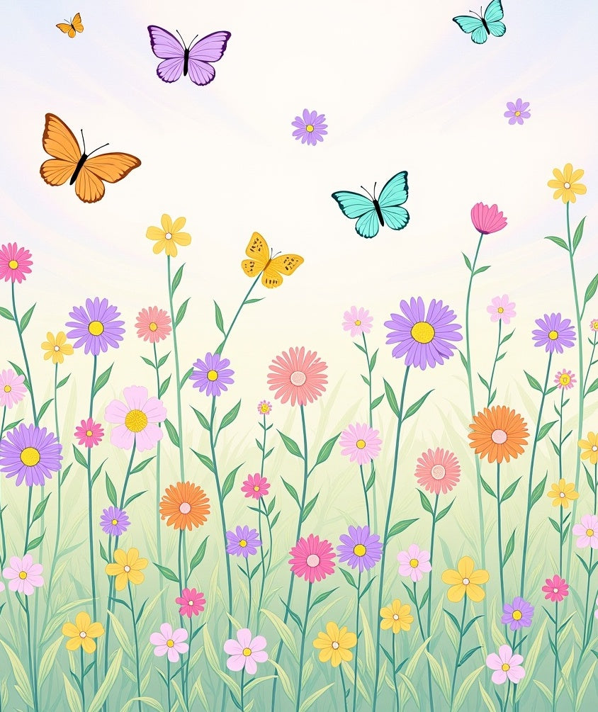 Whimsical Butterfly Garden Floral Meadow Rug