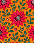 Crimson Red Festive Poinsettia Floral Orange Rug