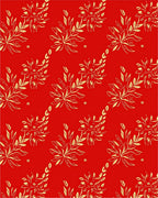 Crimson Red Golden Floral Branch Arrangement Rug