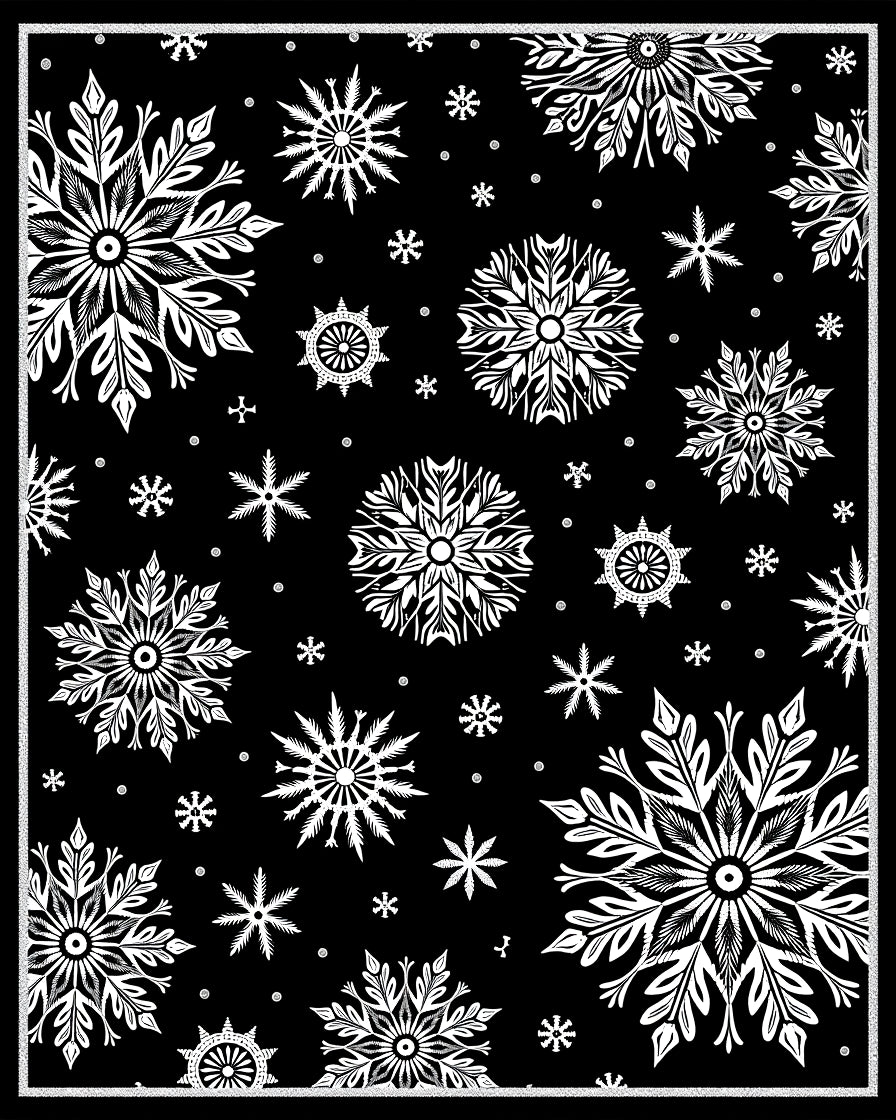 Black White Snowflake Cluster Collage Rug