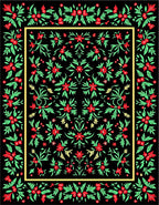 Crimson Floral Garden Black Rug