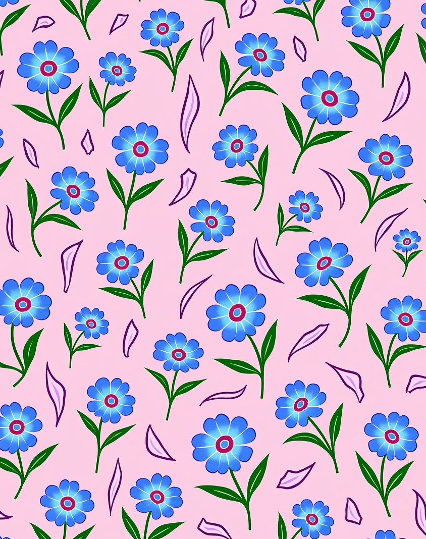 Pink Blue Floral Garden Scatter Rug