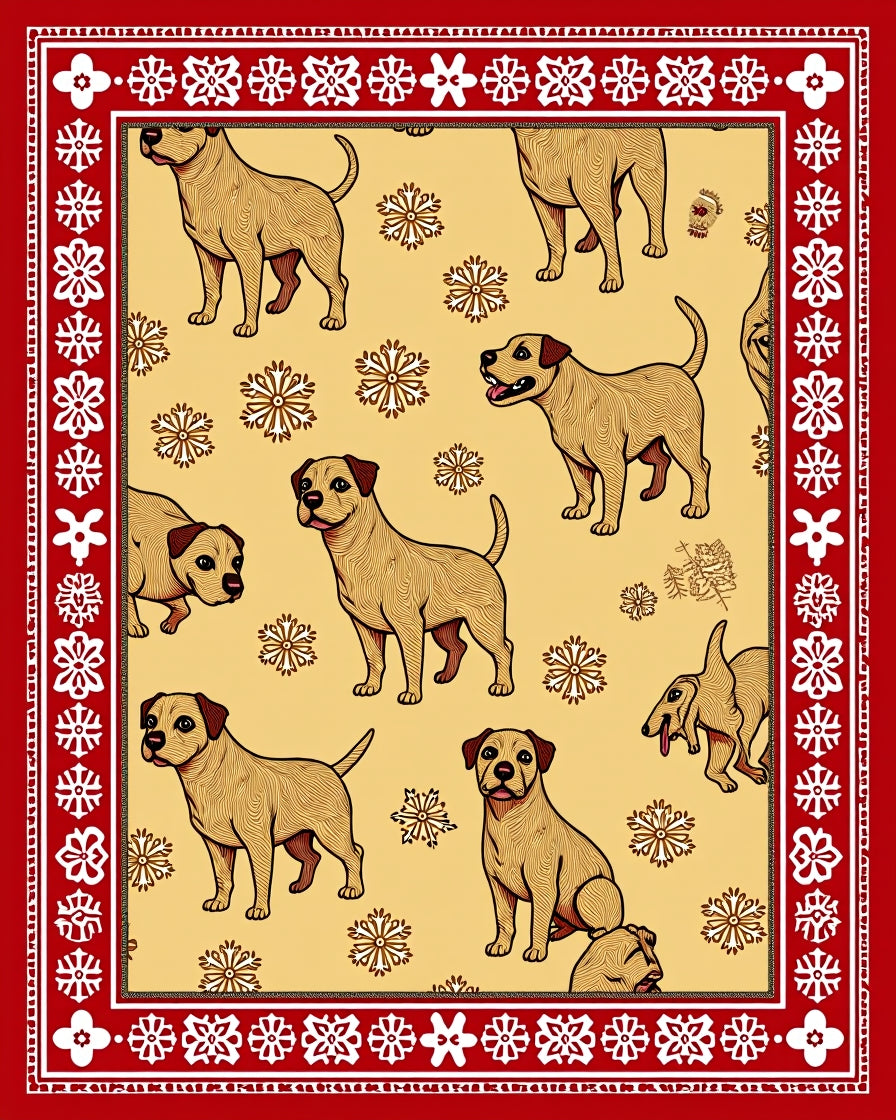 Golden Dog Snowflakes Border Rug