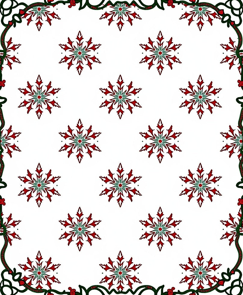 Red Green Snowflake Cluster Border Rug
