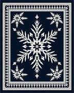Navy White Snowflake Floral Border Rug