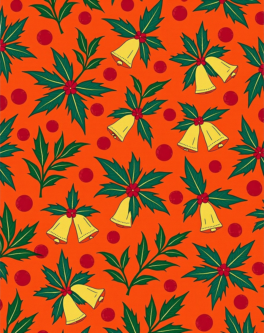 Orange Christmas Bells Holly Dots Rug