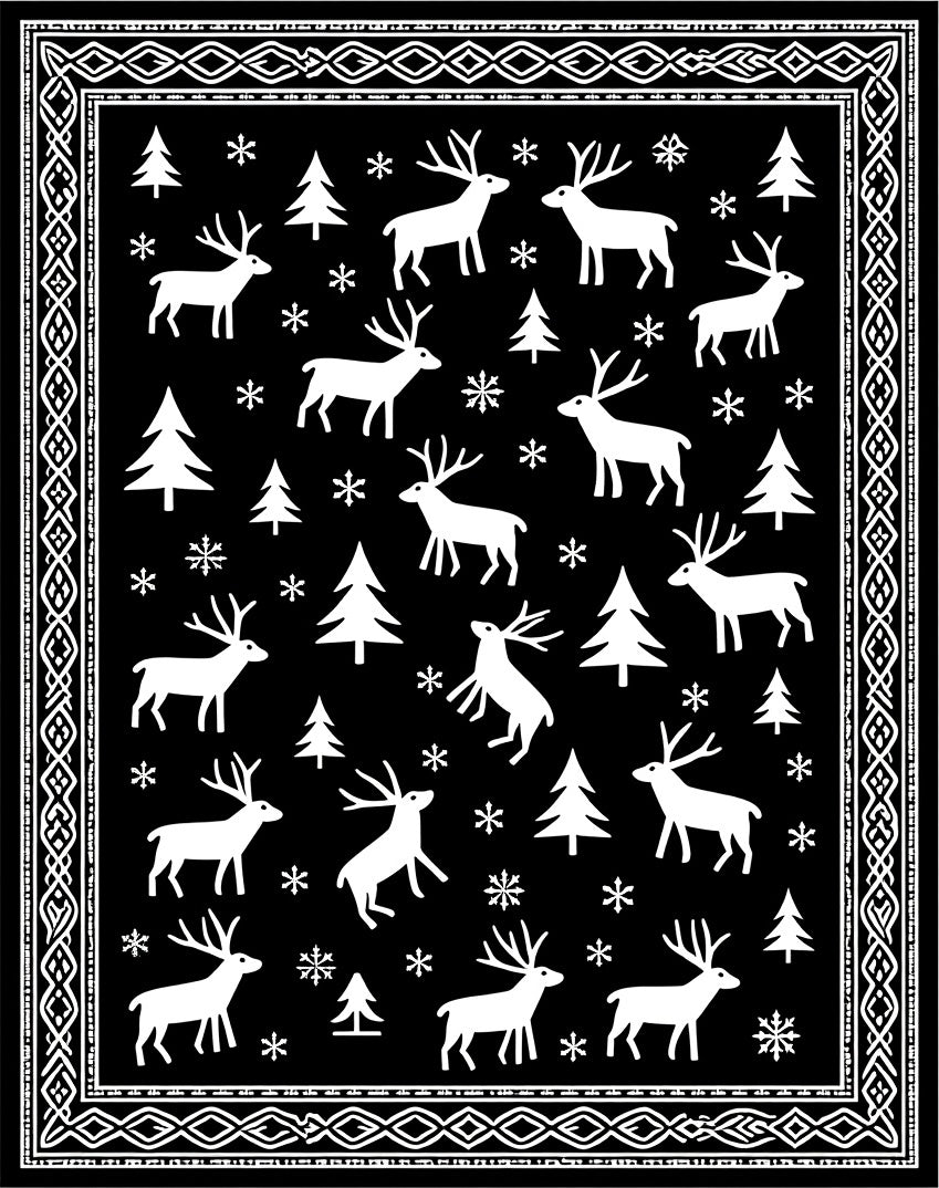Winter Forest Reindeer Snowflake Scene Rug