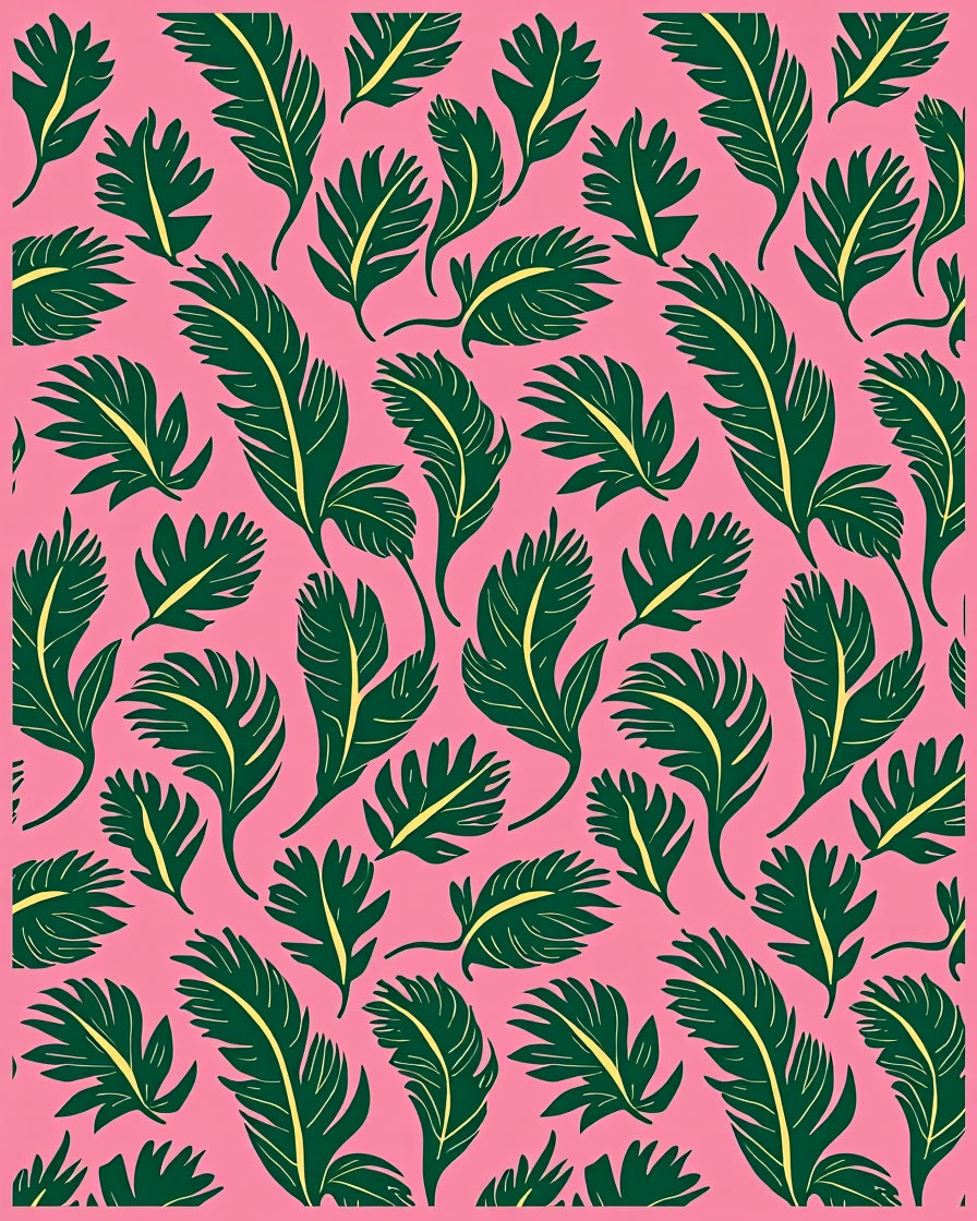 Vibrant Pink Green Feathery Leaf Rug