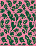 Vibrant Pink Green Feathery Leaf Rug