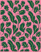 Vibrant Pink Green Feathery Leaf Rug